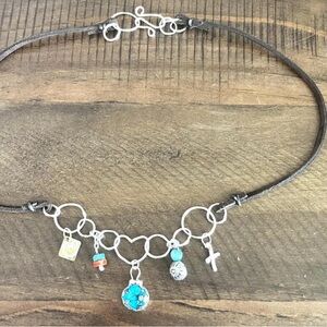 Chic handmade Silver chain Necklace with Turquoise Charms
